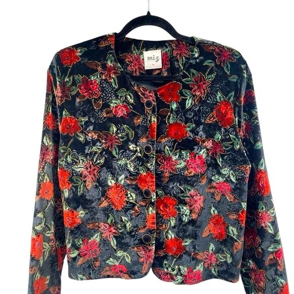 Vintage Miz California Velvet Floral Bolero Blazer Jacket Medium – Made in USA - Picture 1 of 14
